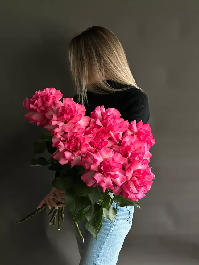 Букет из розовых французских роз CG1036, количество 9 штук